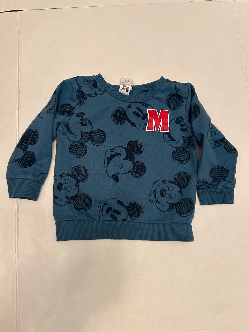 Disney Teal Blue Mickey Mouse Sweatshirt with Red M Patch